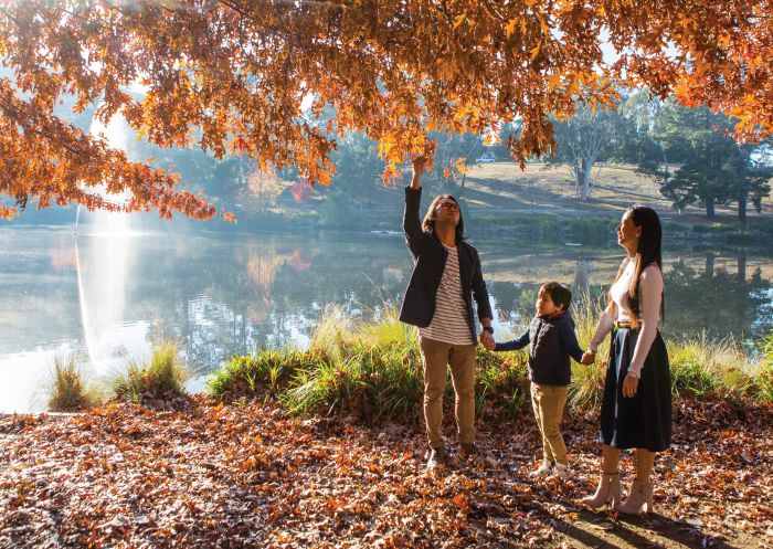 Family enjoying a walk around Lake Alexandra Reserve, Mittagong