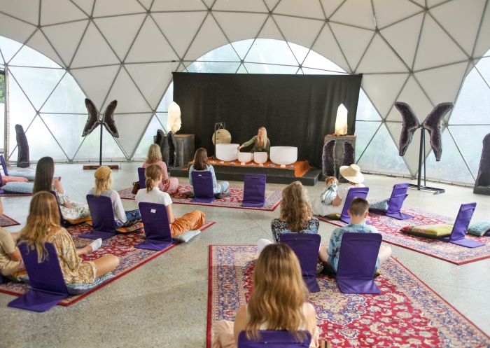 Guests at a sound event, Crystal Castle and the Shambhala Gardens, Mullumbimby, North Coast NSW