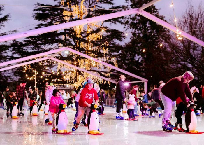 Families skating on the ice rink at Festival of W, Wagga Wagga